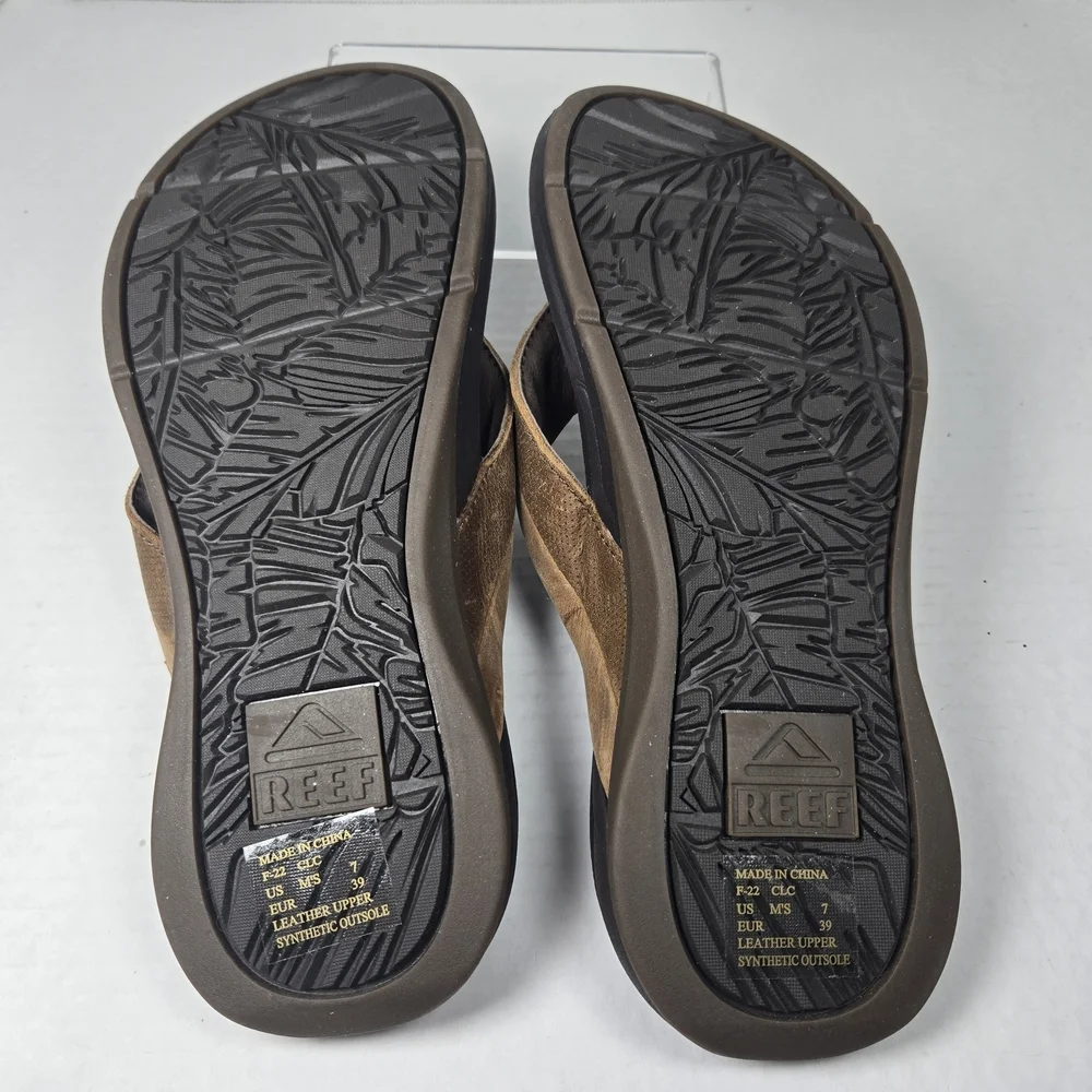 Men's Reef Pacific Le Java Brown Leather Comfort Flip-Flop Sandals EU 39 US 7